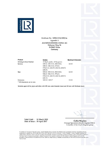 英国劳氏船级社船用铝合金精炼及半成品、-型材、棒材和挤压件制造商认证